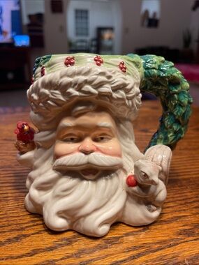 Santa Head Ceramic Holiday Mug in White and Green